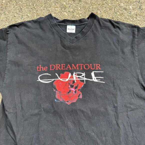Vintage 2000 The Cure Dream Tour Concert V Neck Rock Band Rose Faded T-Shirt - Picture 2 of 5